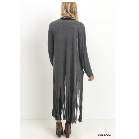 HP⭐ New Lightweight Charcoal Cardigan w/Fringe - S - Picture 2 of 2